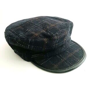 Vince Camuto Blk Houndstooth Plaid Newsboy Hat O/S